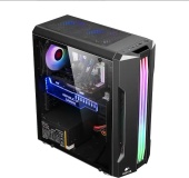 Корпус Wintek Flame D525-B TG, ATX/Micro ATX, USB 1*3.0/1*2.0, HD+Mic,0,5mm, 1*12cm RGB+пульт, Black