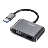 Переходник - конвертер USB 3.0 AM - HDMI F + VGA F + USB 2.0, Hagibis UHV3